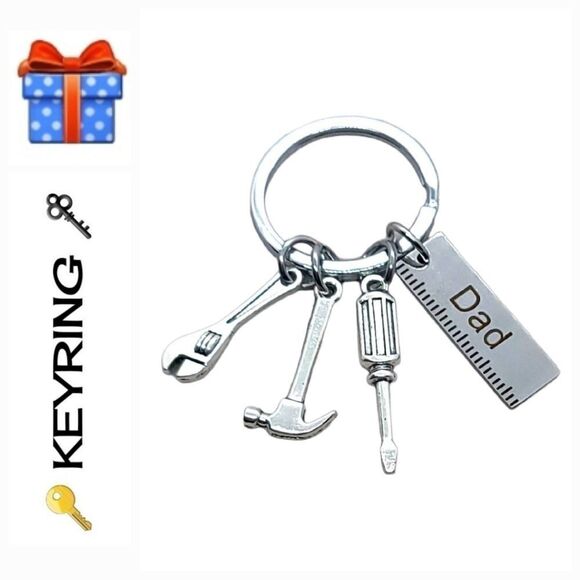 🎁 Dad Gifts Handyman Tools Keychain Keyring Screwdriver Hammer Wrench Ruler Key - Picture 2 of 4